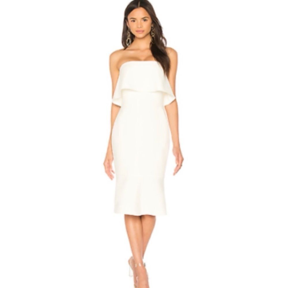 LIKELY Conrad strapless white midi dress w ruffle NWT on Revolve Size 2
